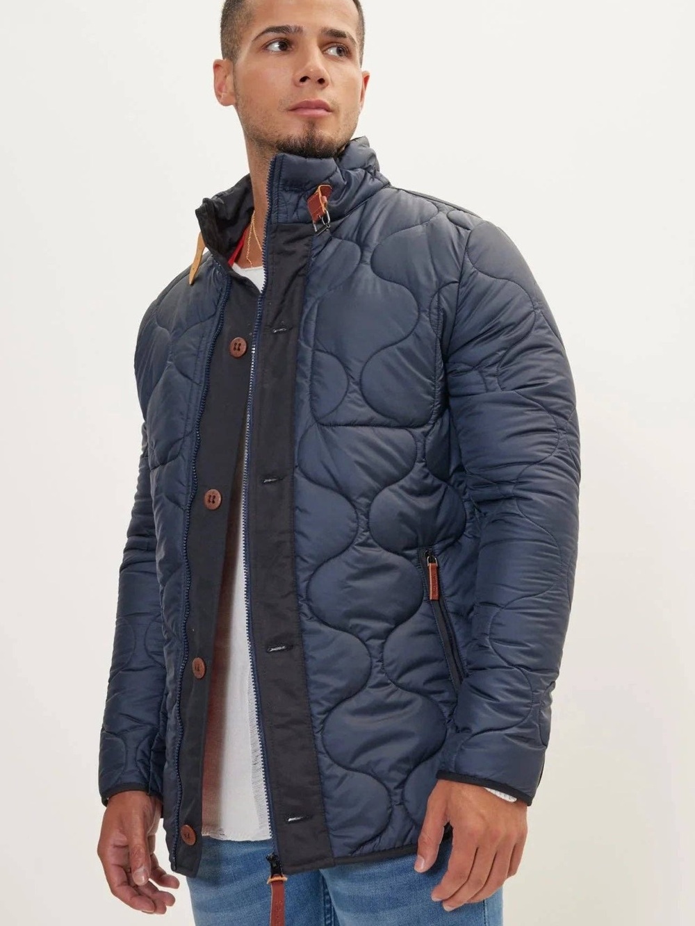 Ron Tomson Men's Navy Quilted Puffer Jacket with Contrast Trim
